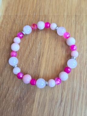 Rose Quartz, Pink Opal & Pink Botswana Agate Bead Bracelet, Stretch, Handmade